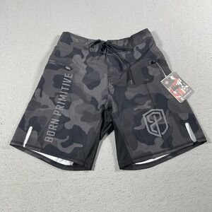 Born Primitive Training Shorts‎ Men 27/28 Black Camo Performance Stretch Zip